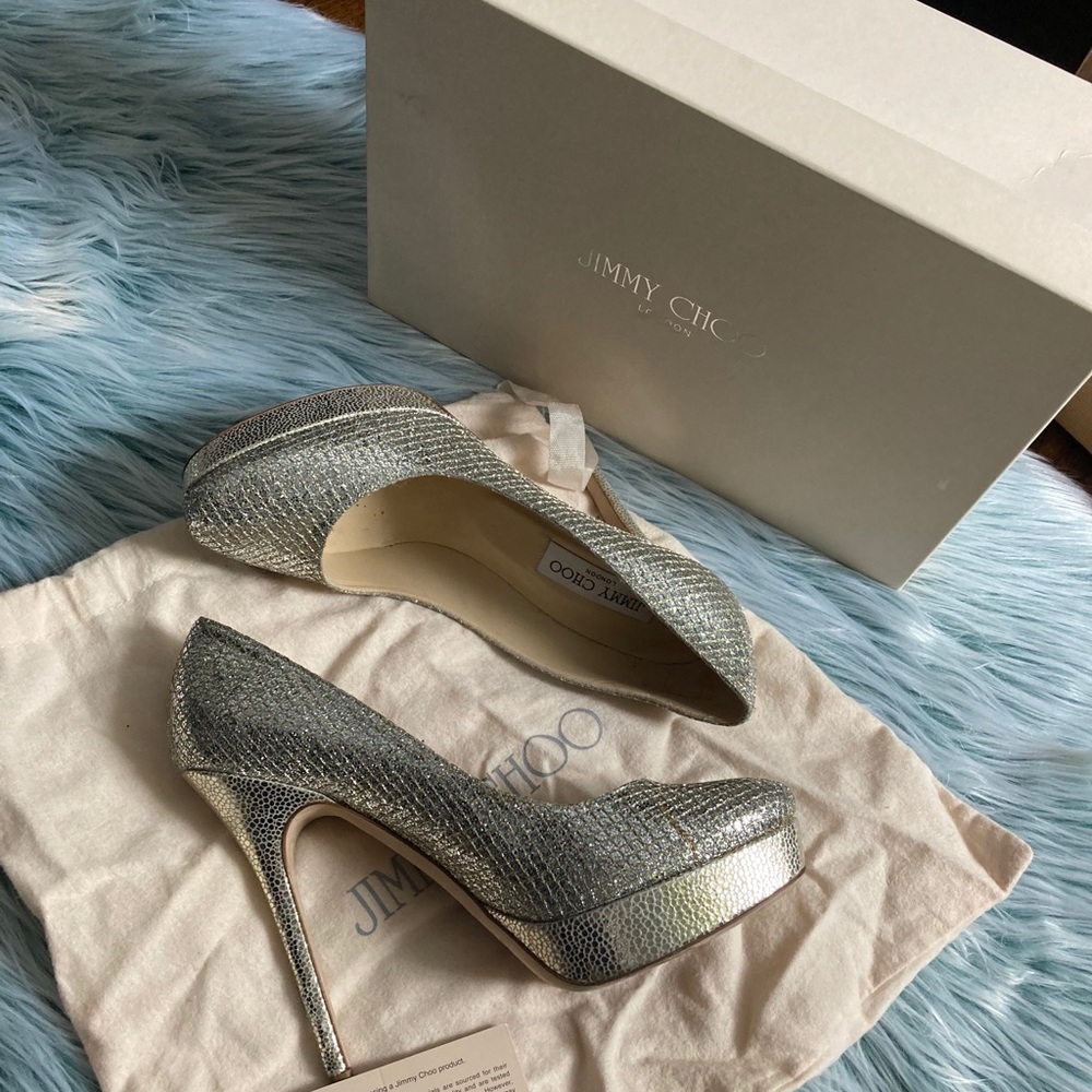 Jimmy choo Gold Cosmic Glitter Platform Pumps